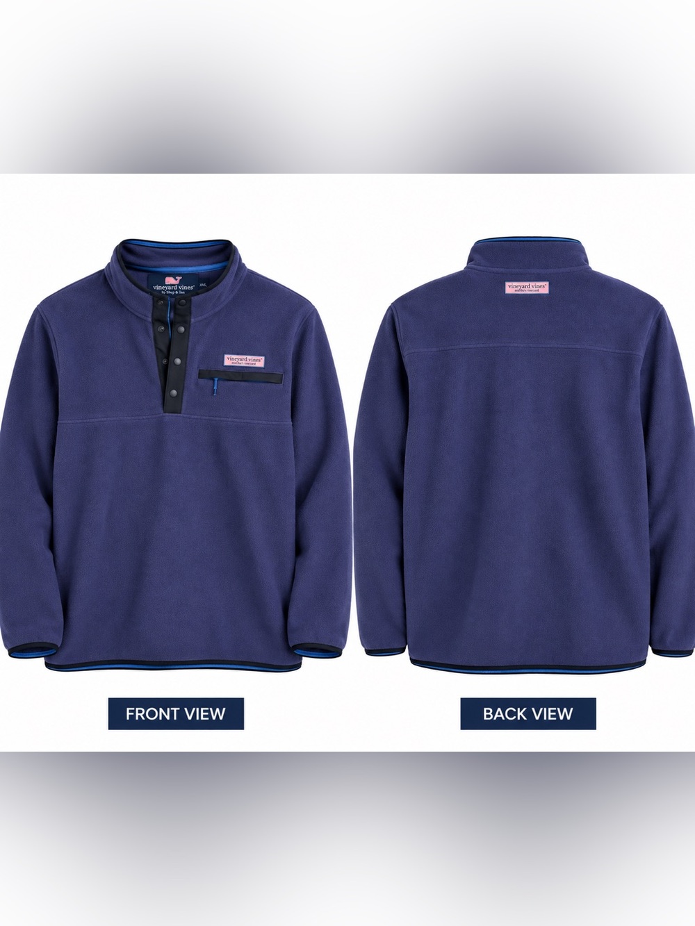 Vineyard Vines Navy Blue Pullover Fleece Snap-Front Sweater